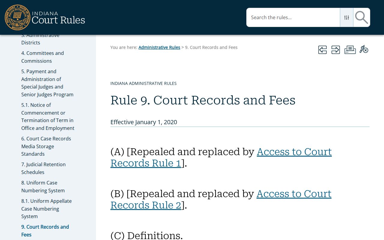 Indiana Administrative Rule 9 calendar and remote access provisions