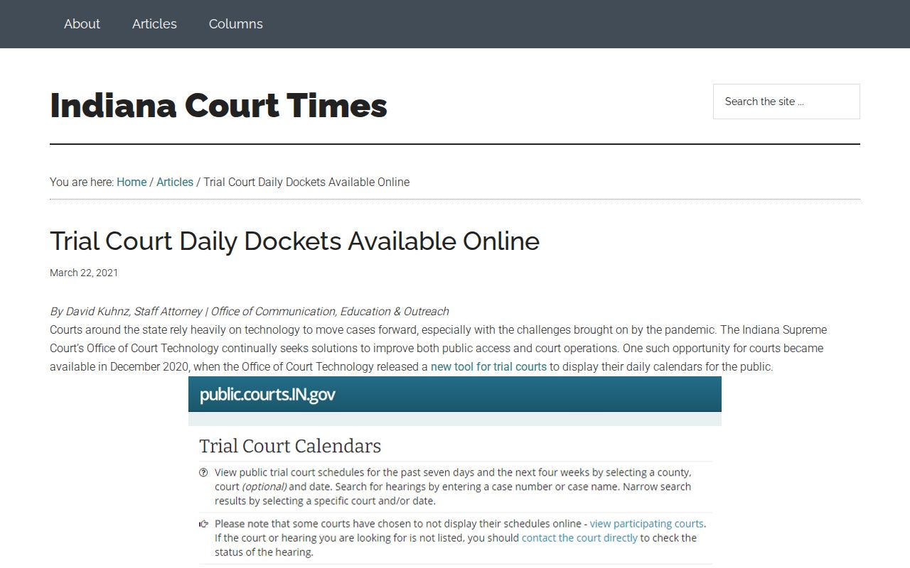 Indiana online daily court docket notice