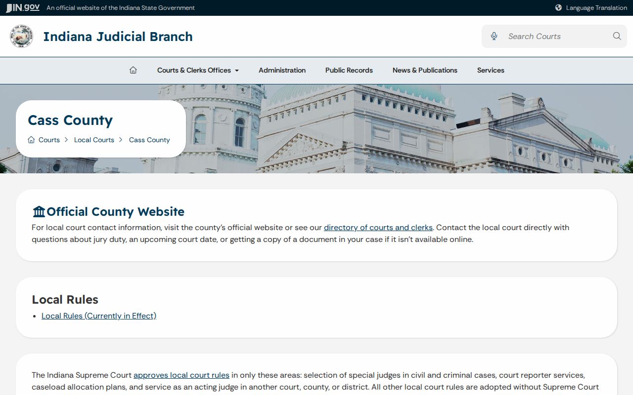 Indiana Judiciary Cass County courts overview