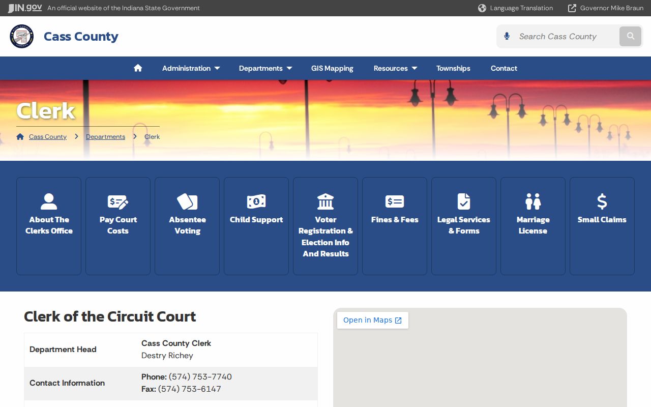 Cass County Clerk records contact page