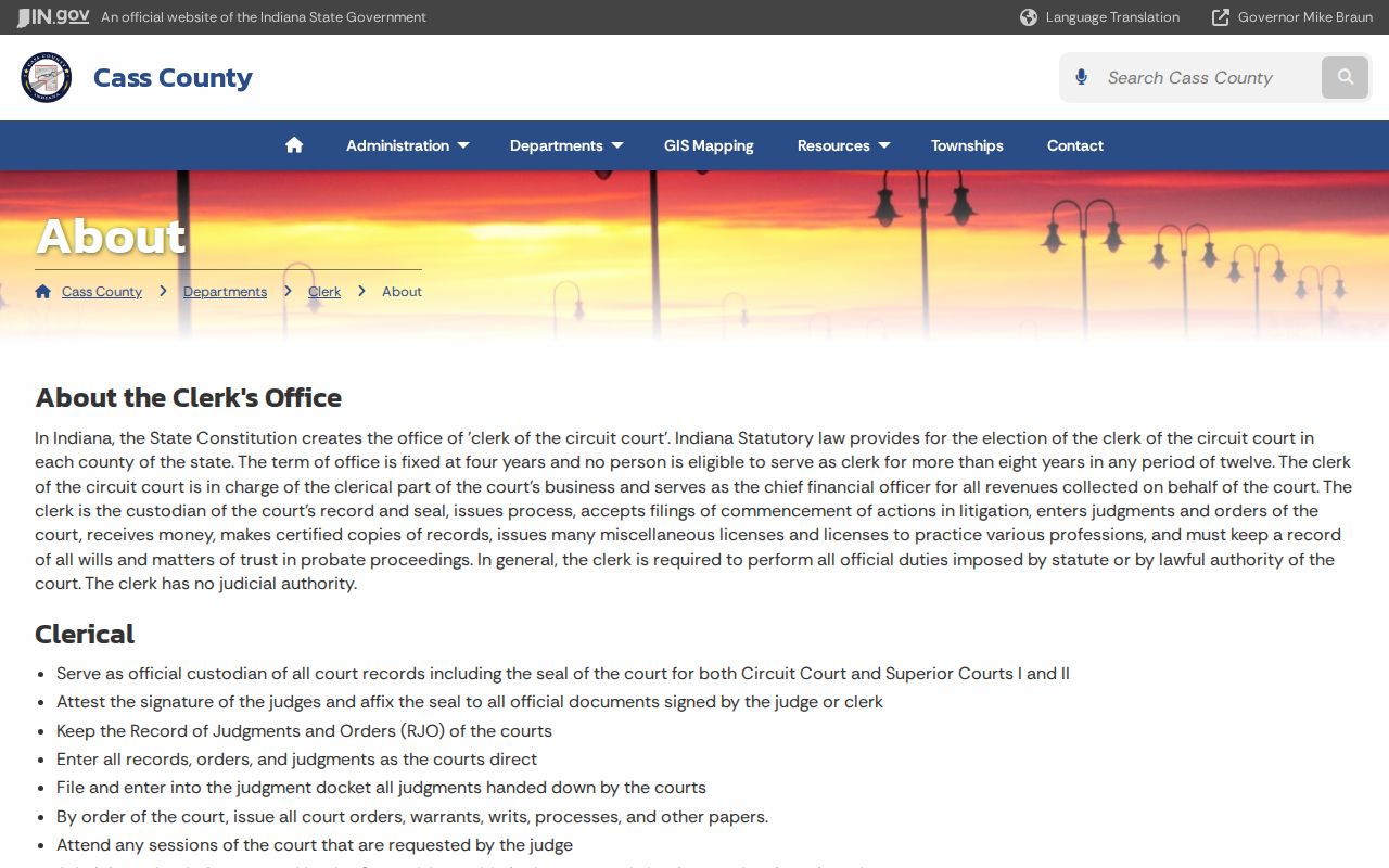 Cass County Clerk duties and records