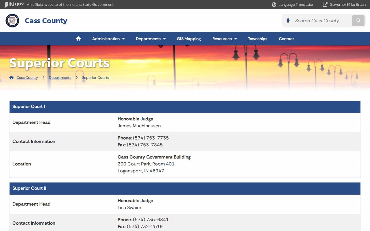 Cass County Superior Courts contact blocks