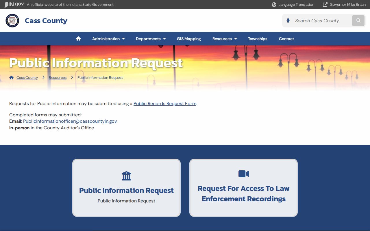 Cass County public information request page