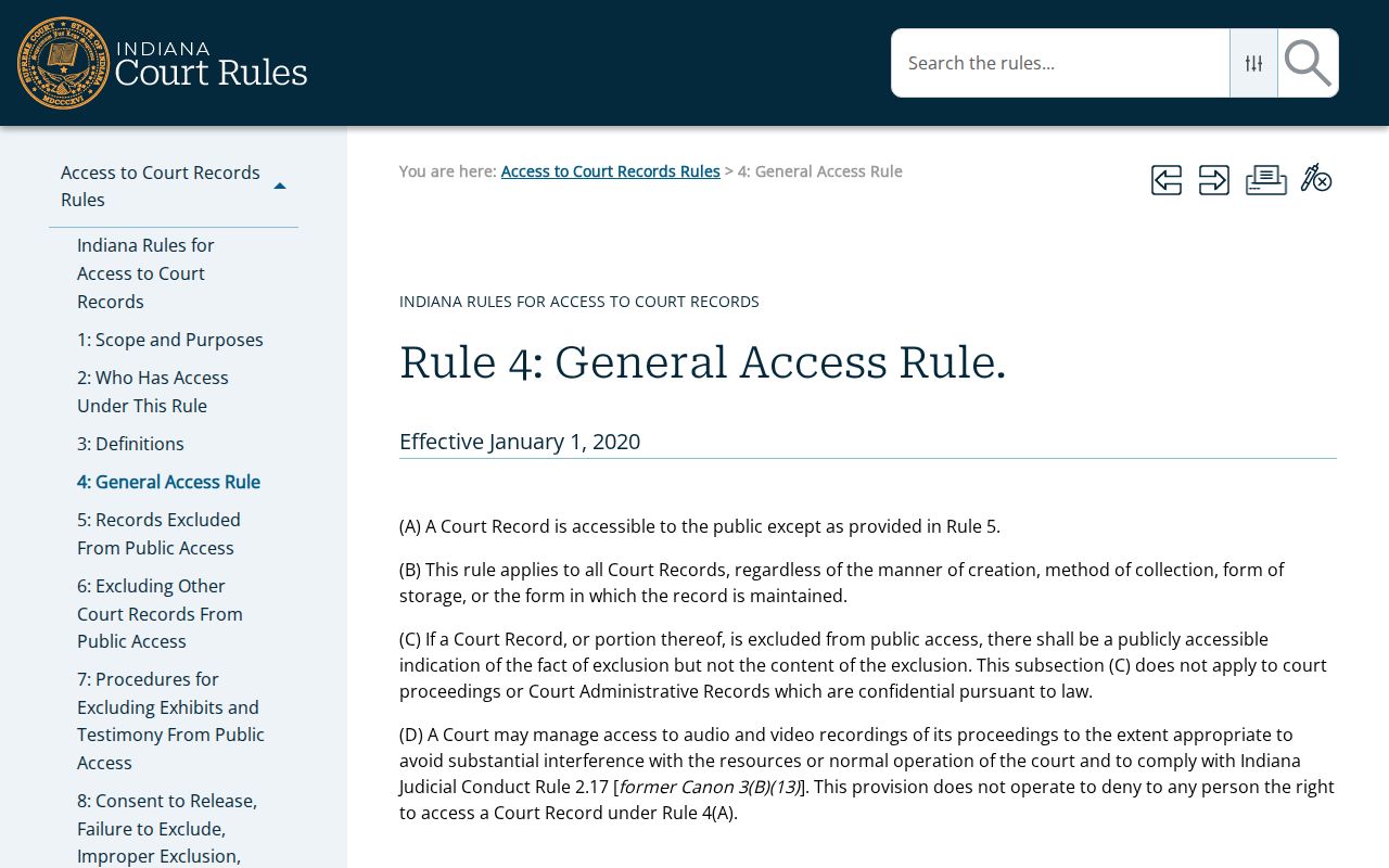 Indiana Access Rule 4 for Cass County court records