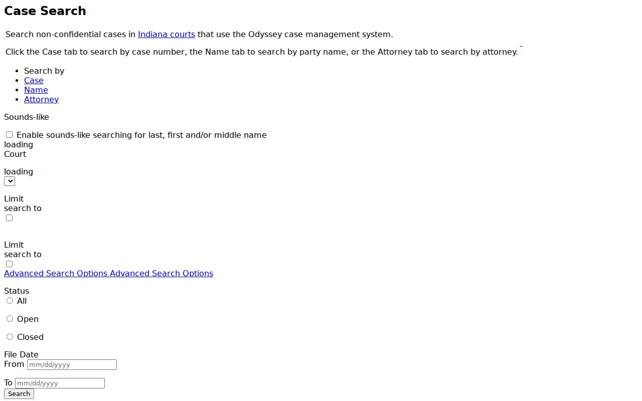 MyCase controls for Cass County lookup