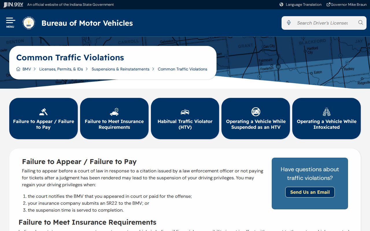 Indiana BMV guidance on court-reported traffic consequences
