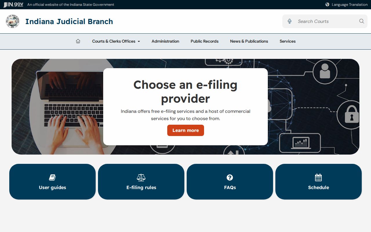 Indiana e-filing hub relevant to Galveston cases in Cass courts