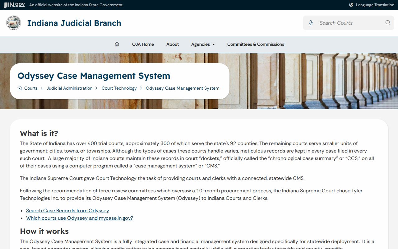 Indiana Odyssey case management and Galveston CCS information used for Galveston cases