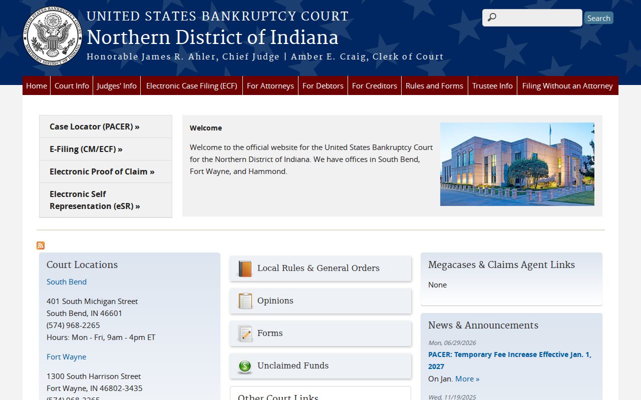 Northern District of Indiana Bankruptcy Court for federal Onward cases