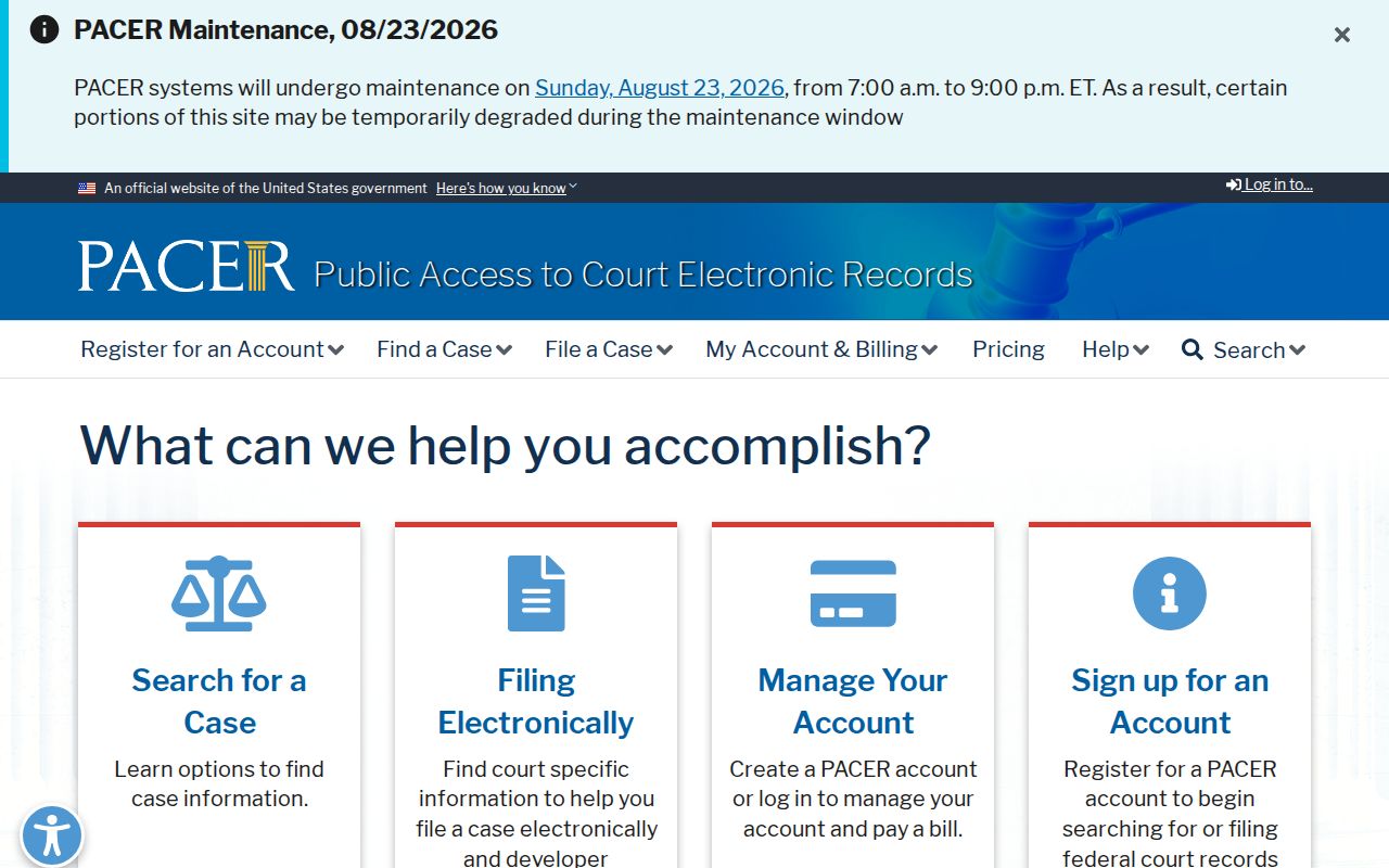 PACER federal court record search for Onward-related cases