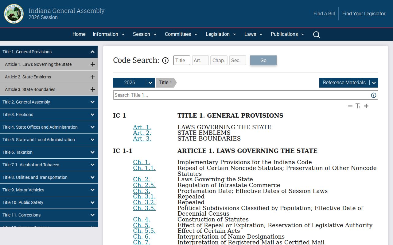 Indiana Code index for statutes affecting Royal Center court records