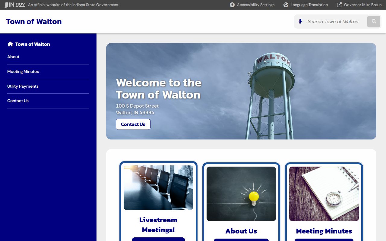 Official Walton town government page at 100 South Depot Street